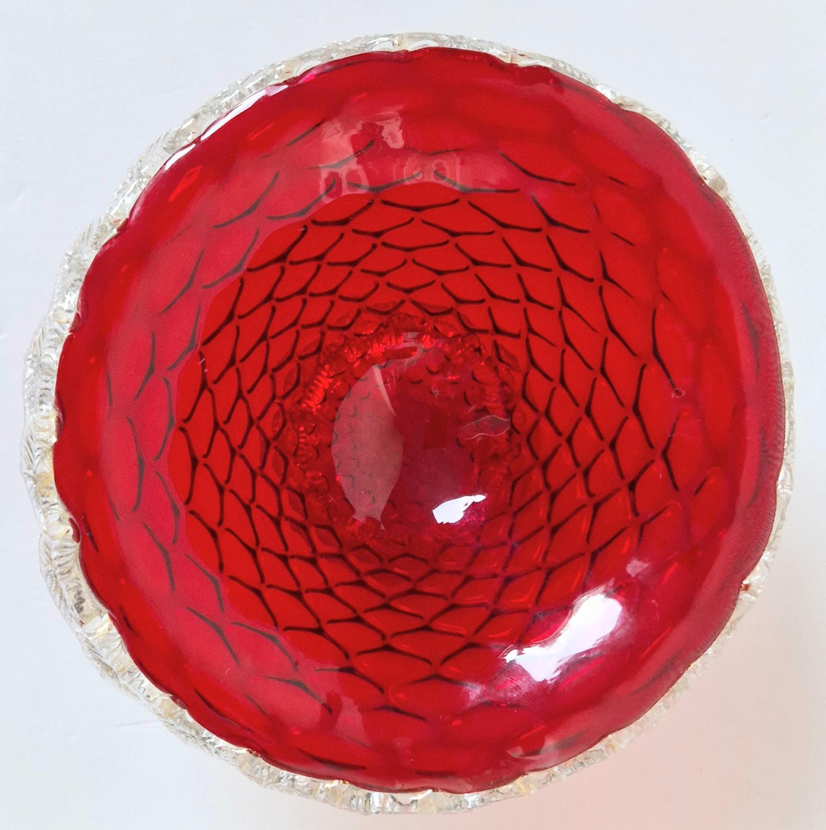 1960's Ruby Red & Gold Flecks Salviati Venetian Art Glass Pedestal Bowl