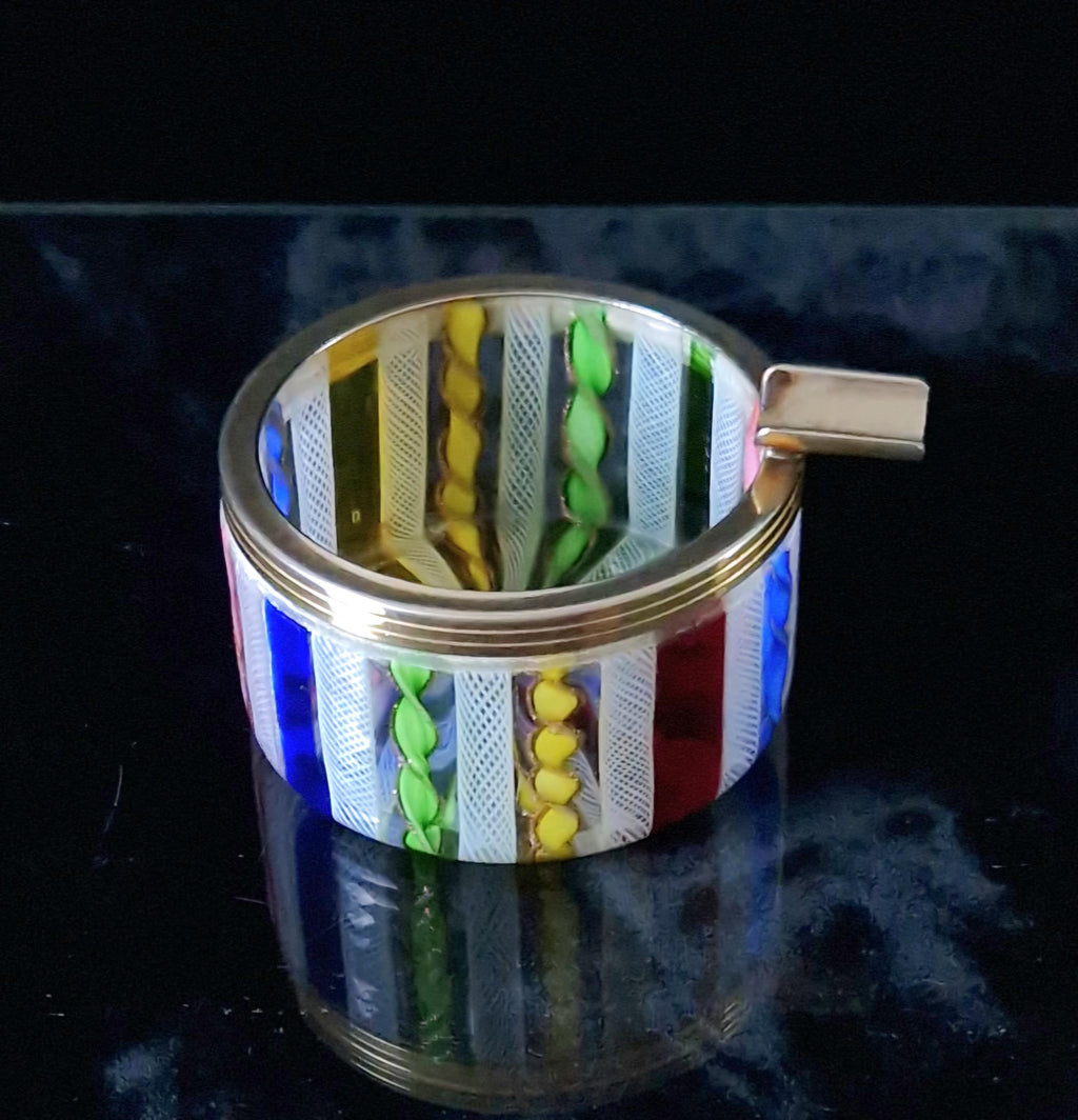 Mid Century 1960's Murano Fratelli Toso Rainbow Ribbons Italian Art Glass Ash Tray