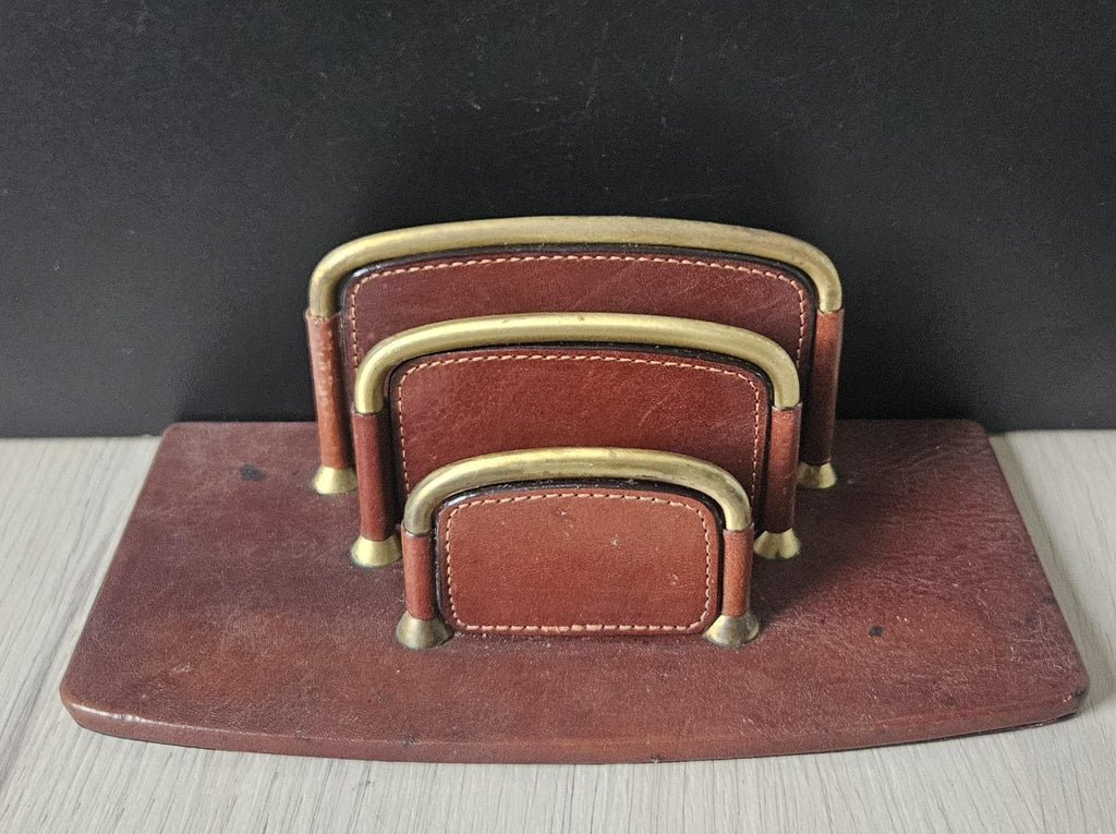 Vintage TONY PEROTTI Italian Leather Letter Rack Chestnut Brown Leather *Some Marks