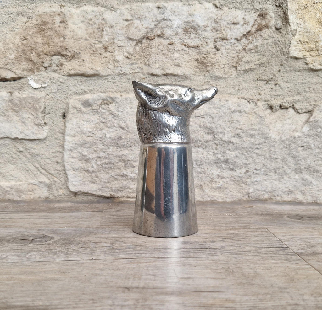 Vintage English Sheffield Pewter Silver Plated Fox Head Stirrup Cup