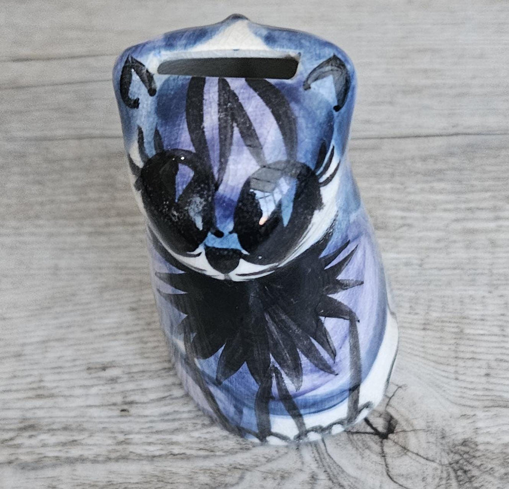 Pottery Cat Ornament 5p Money Box 10.5cm MCM Vintage Cat Figure