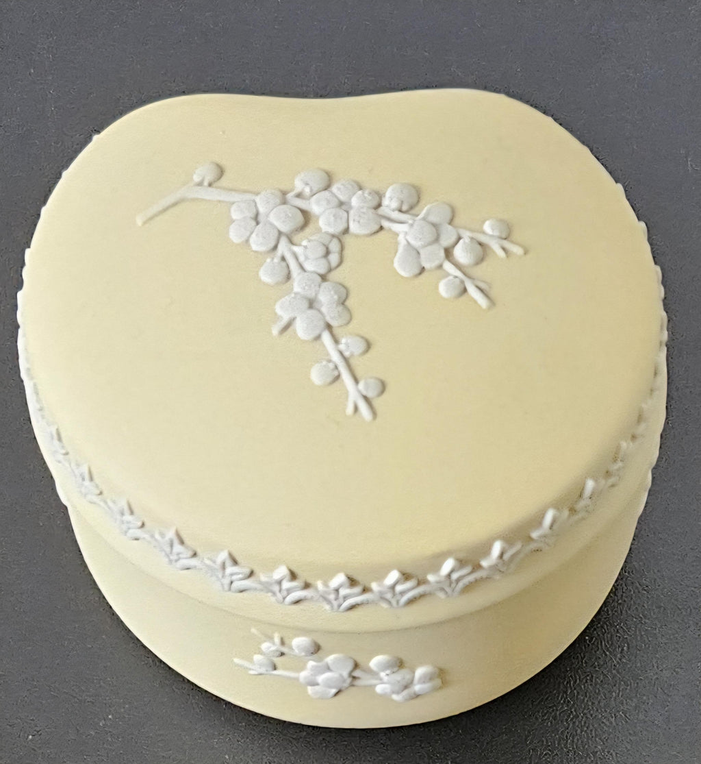 Vintage Wedgwood Jasperware Trinket Pot Yellow Prunus, Kidney Shape Made in England