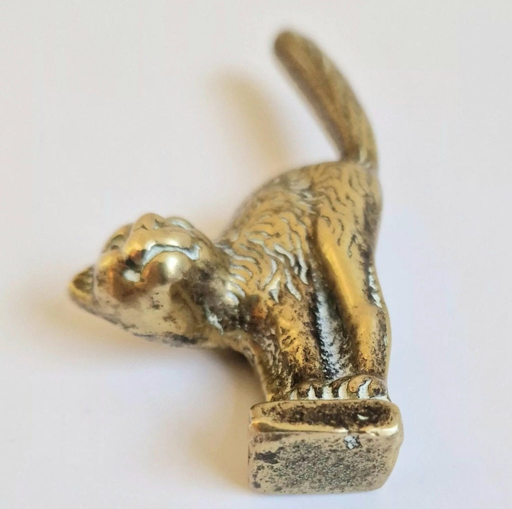 Small Heavy Solid Cast Brass Witch's Standing Cat Figure Ornament 8.5cm Possibly Pipe Tamper