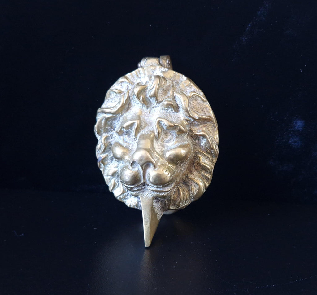 Vintage Heavy Cast Brass Small Lion Head Door Knocker 10cm