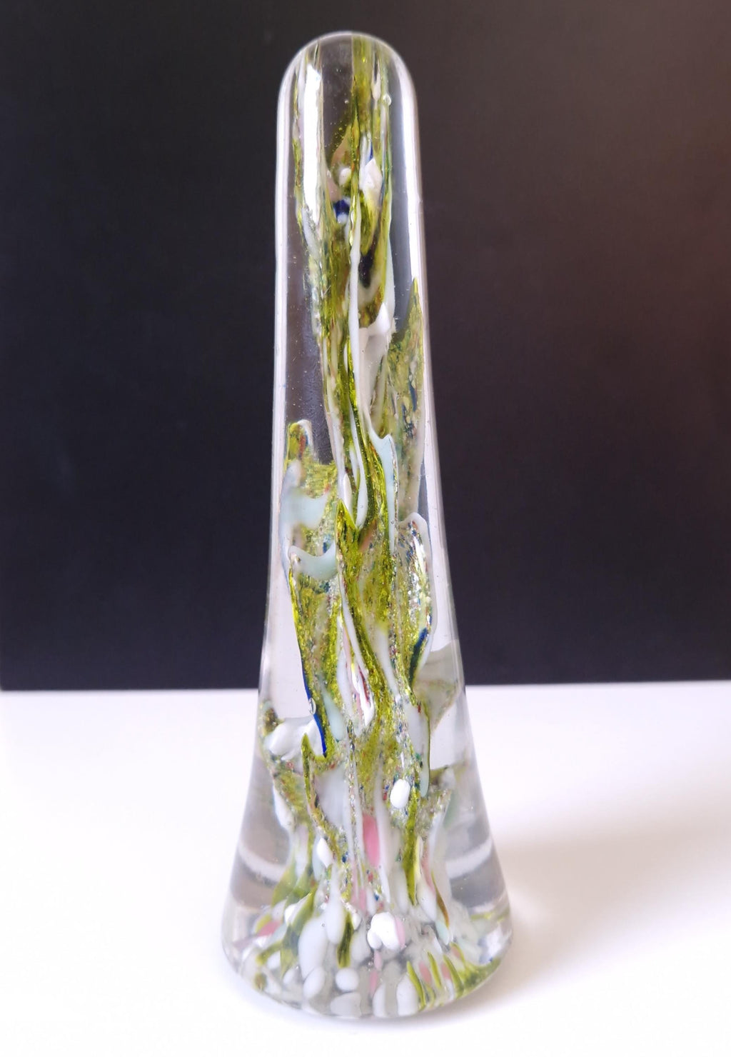 19th Century Devil's Fire Tower Green Art Glass Obelisk Paperweight 18.4cm