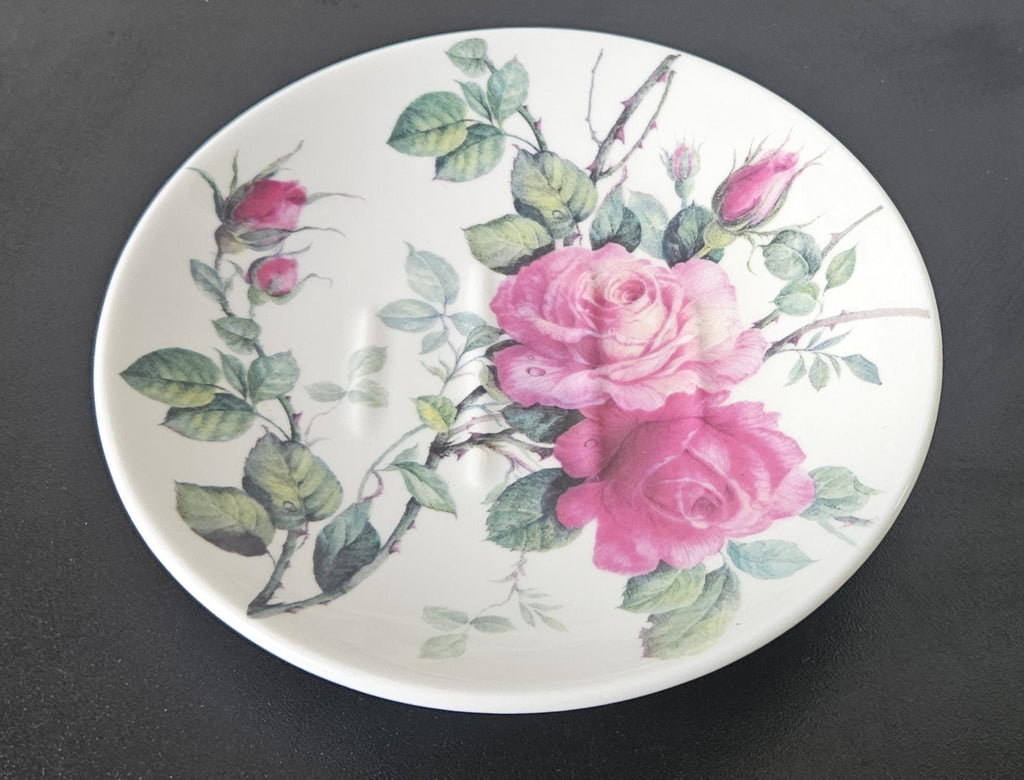 Vintage Round Large Soap Dish English Rose Fine Bone China England 1992 Roy Kirkham Approx 14cm Diameter