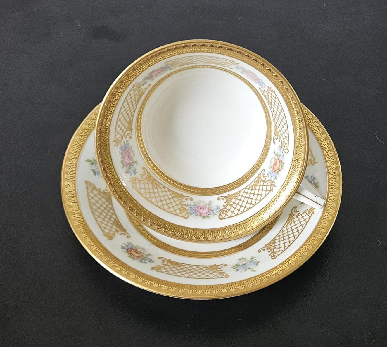 Vintage Rosenthal Germany Cup and Saucer: Gold Gilt Floral Porcelain