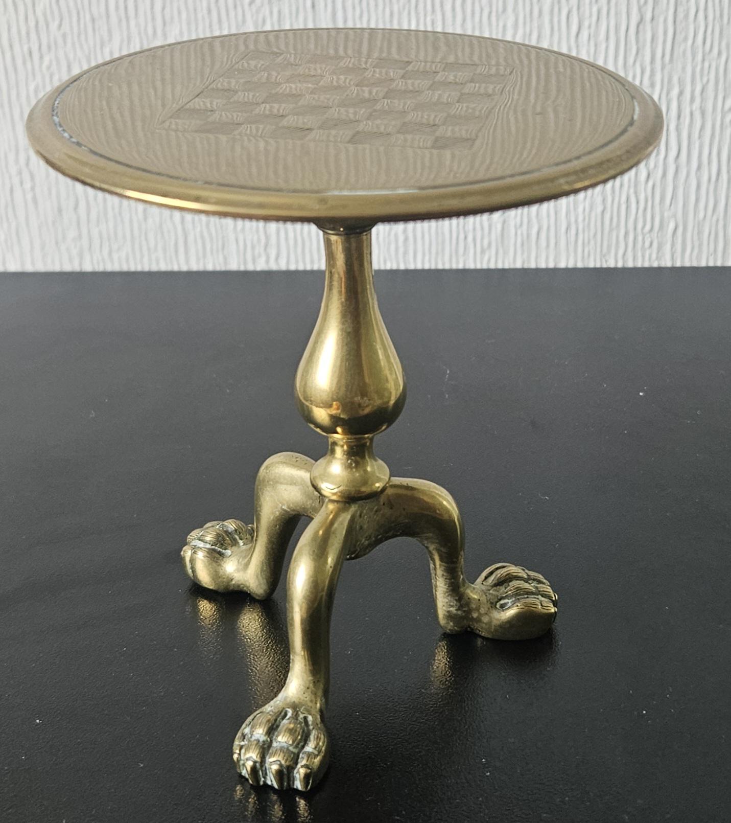 Antique Victorian Brass Miniature Games Table Candle Reflector: Ball & Claw Feet