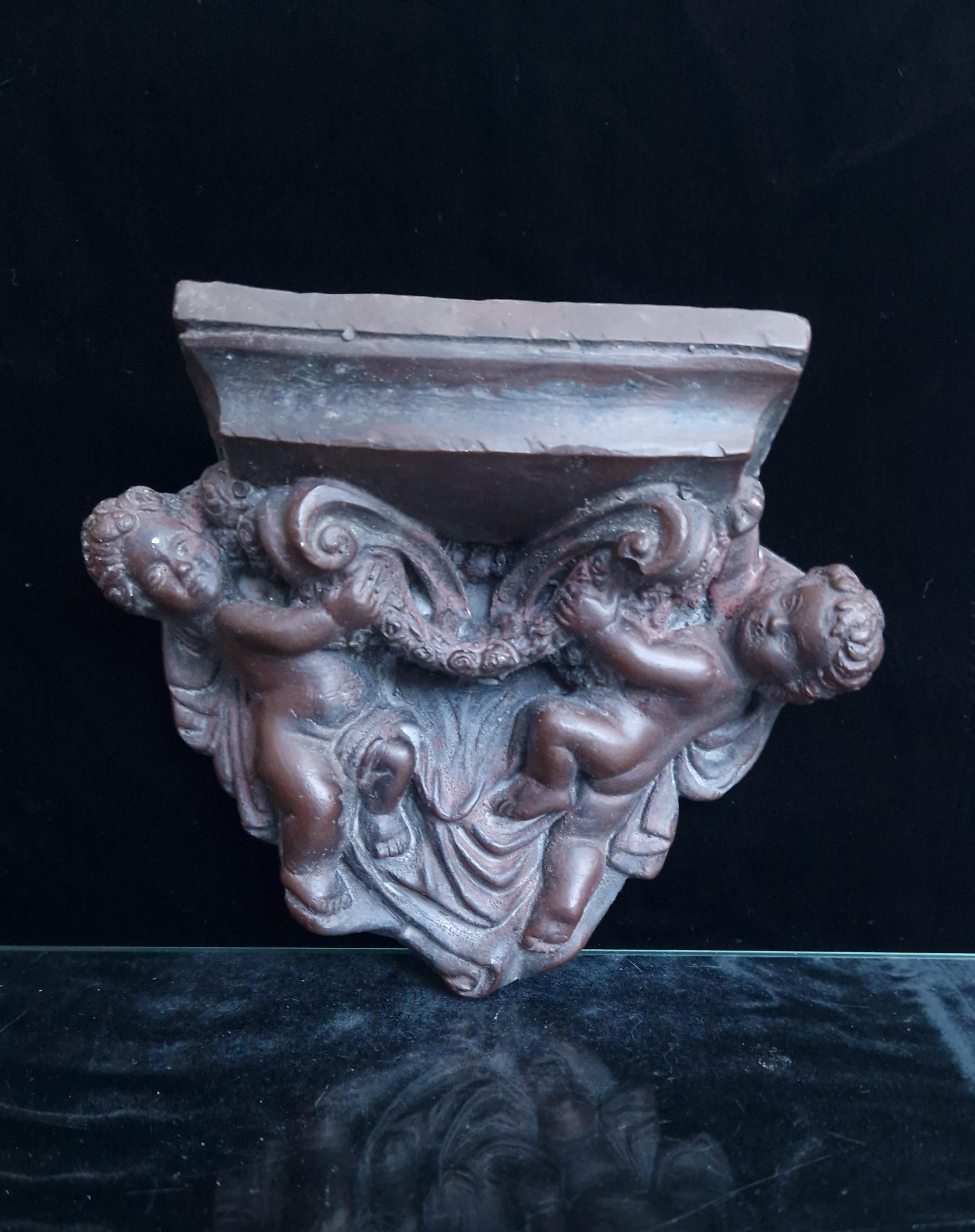 Vintage Painted Plaster Corbel With Two Putti Baroque Style Sconce