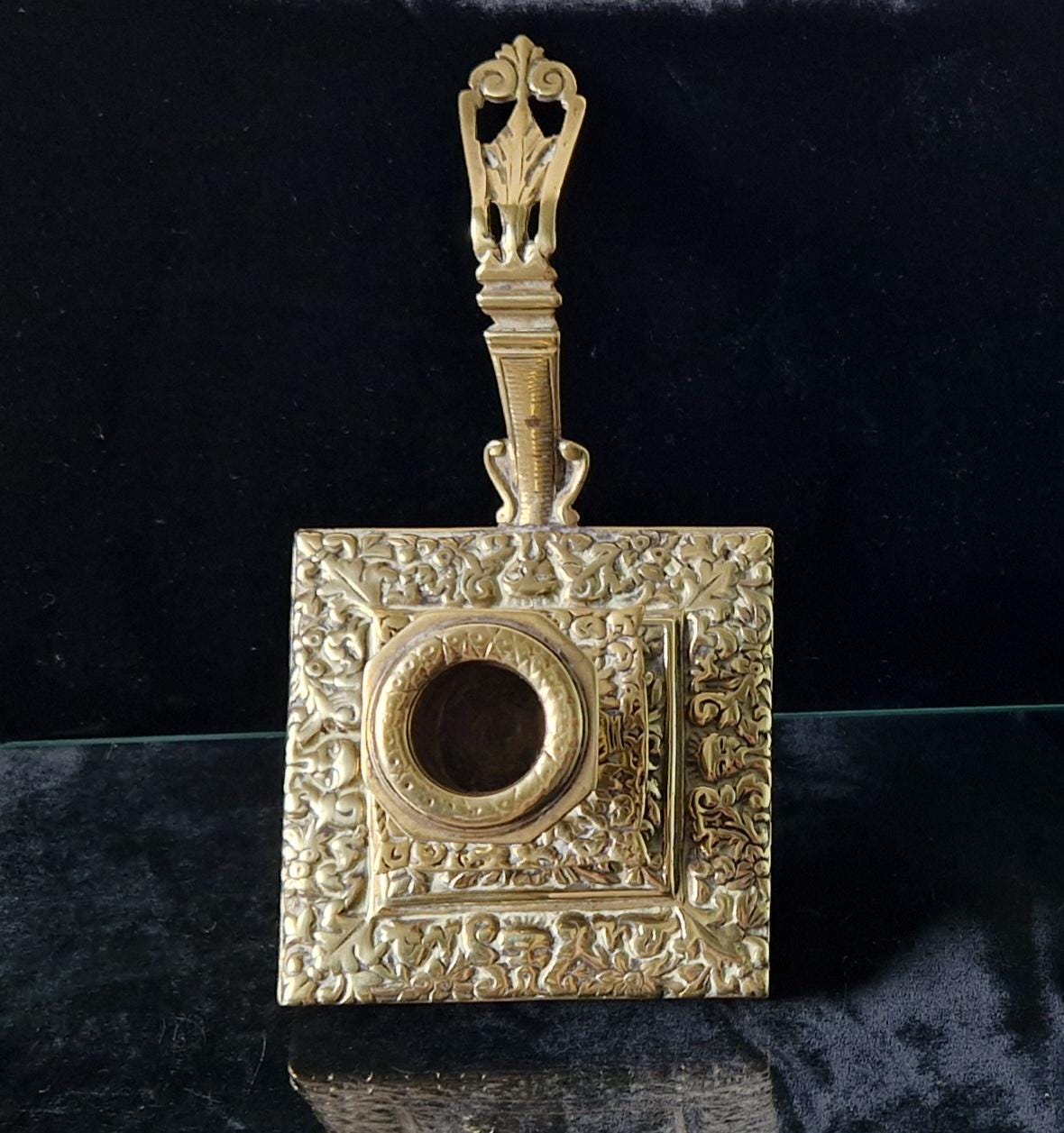 Fine French Antique Rococo Solid Brass Square Tiered Footed Chamberstick