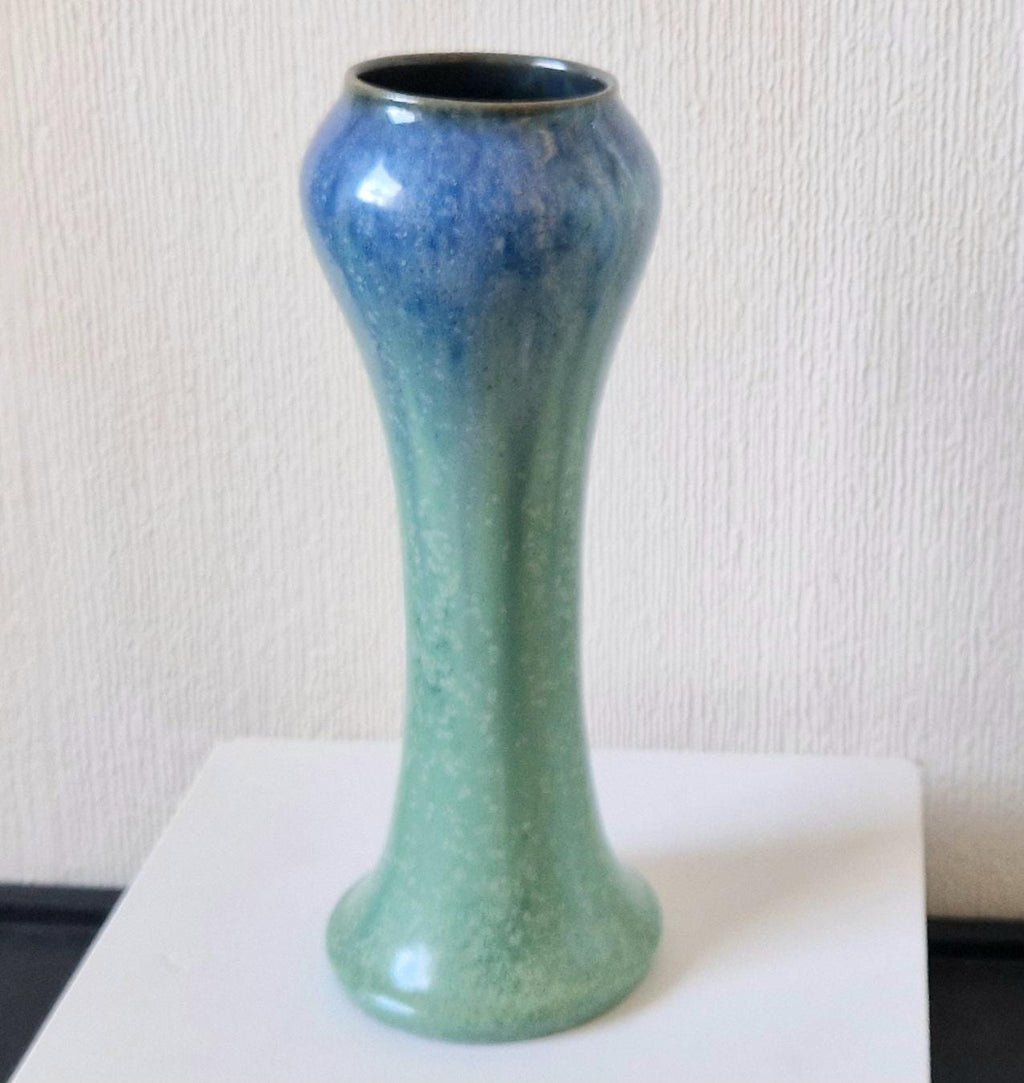 Antique Art Nouveau Tall Inverted Baluster Blue Green Glaze Ceramic Vase 27cm