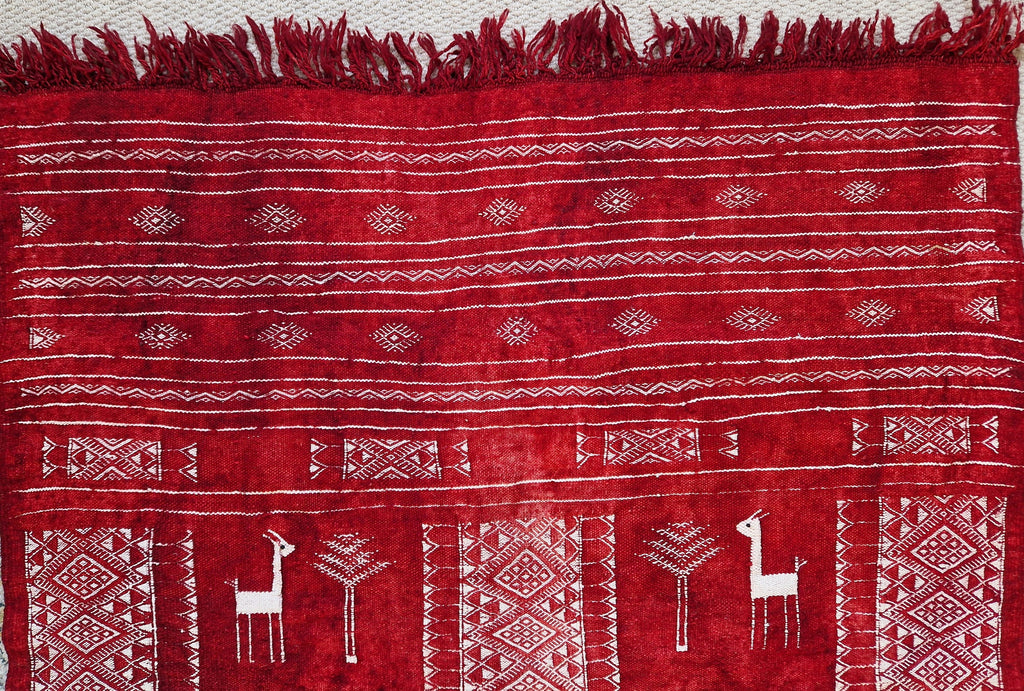 Antique Tunisian Wedding Shawl: Woven Wool Blanket, Animal Motifs, Tribal Art