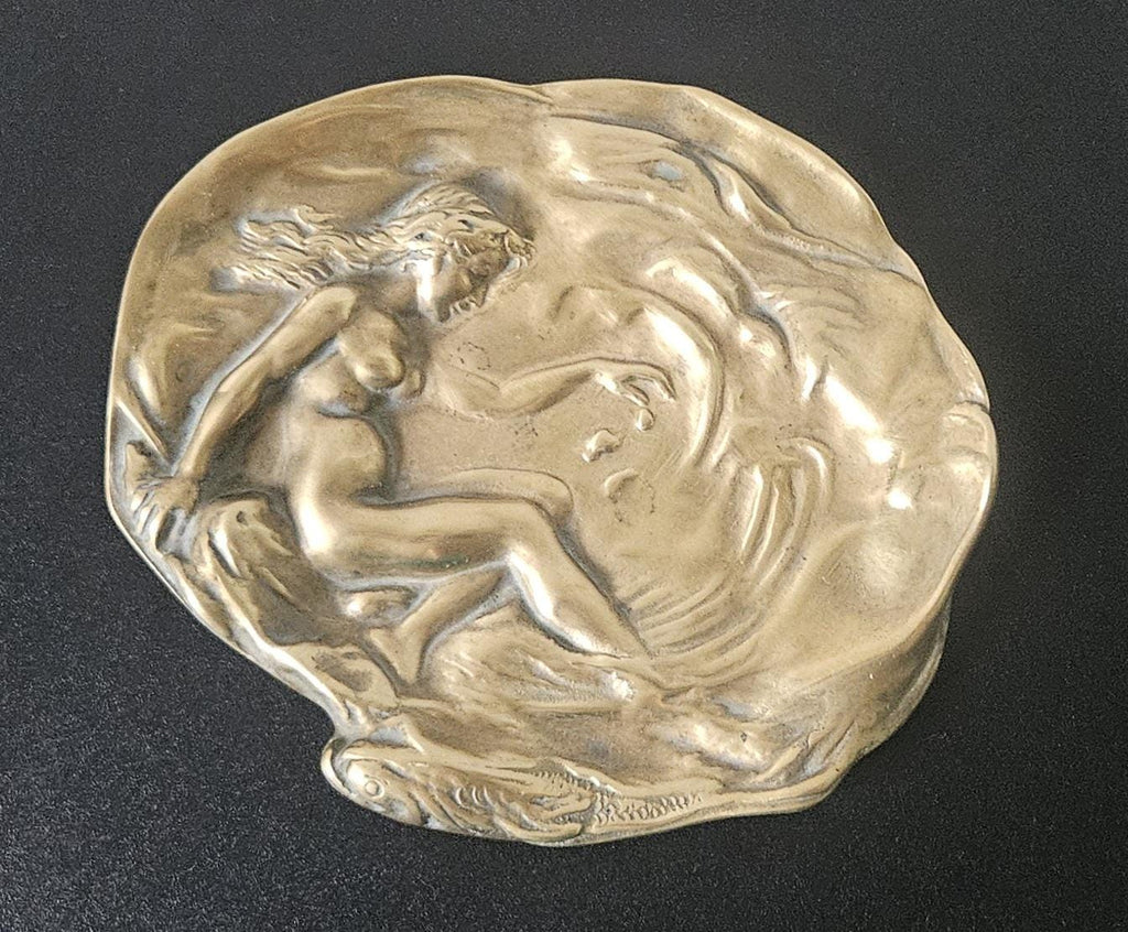 Brass Art Nouveau Trinket Dish Card & Pin Tray, Heavy Quality Vide Poche Art Nouveau decor