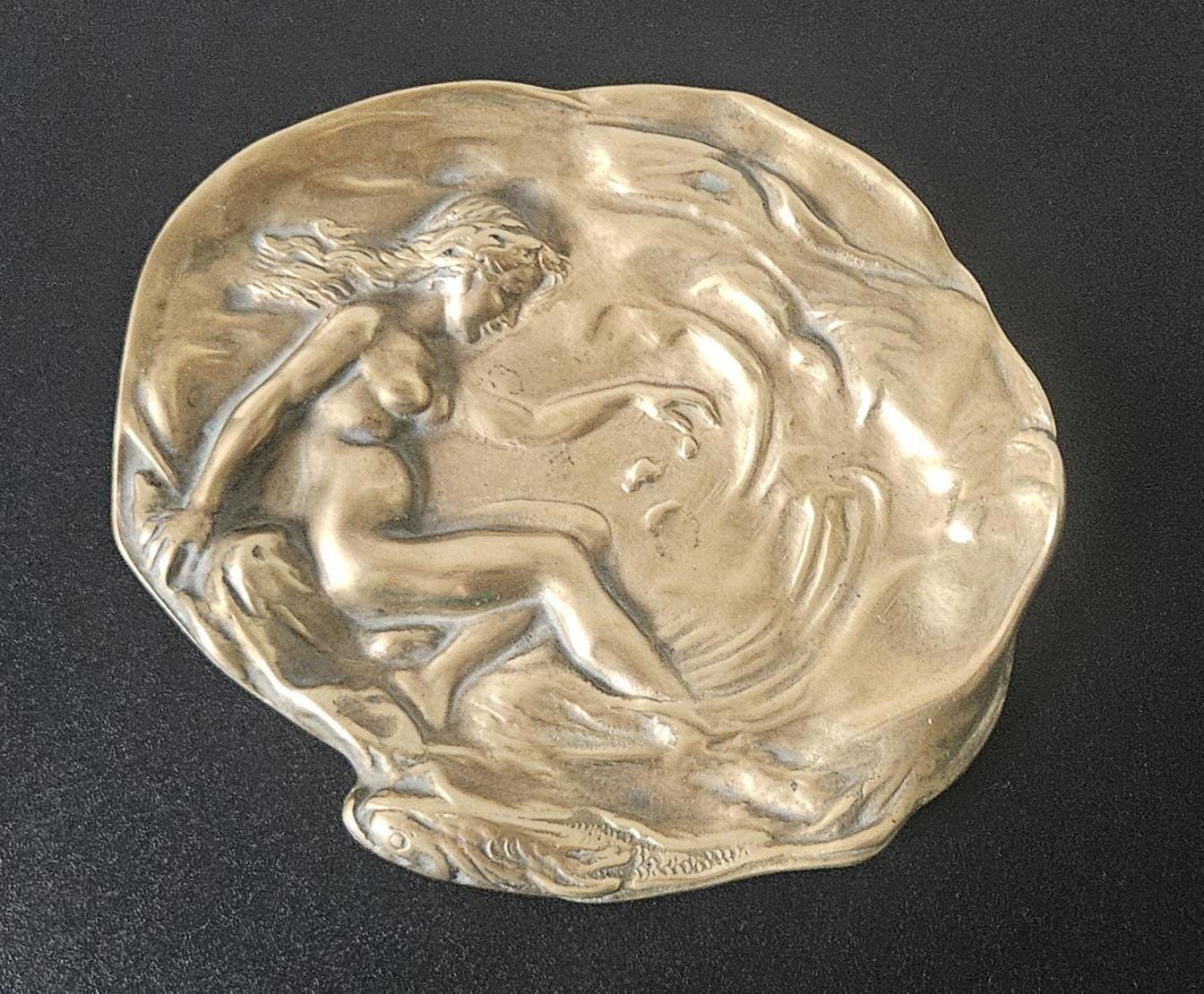 Brass Art Nouveau Trinket Dish Card & Pin Tray, Heavy Quality Vide Poche Art Nouveau decor