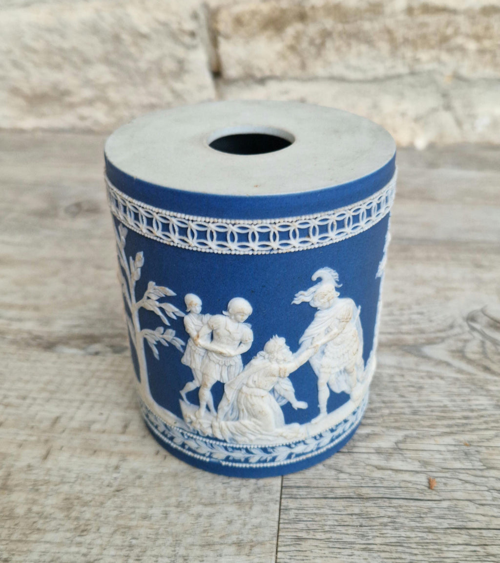 Antique Late 18th-Early 19th C. William Adams Jasperware Neoclassical Blue Sprigged Drum Vase Base