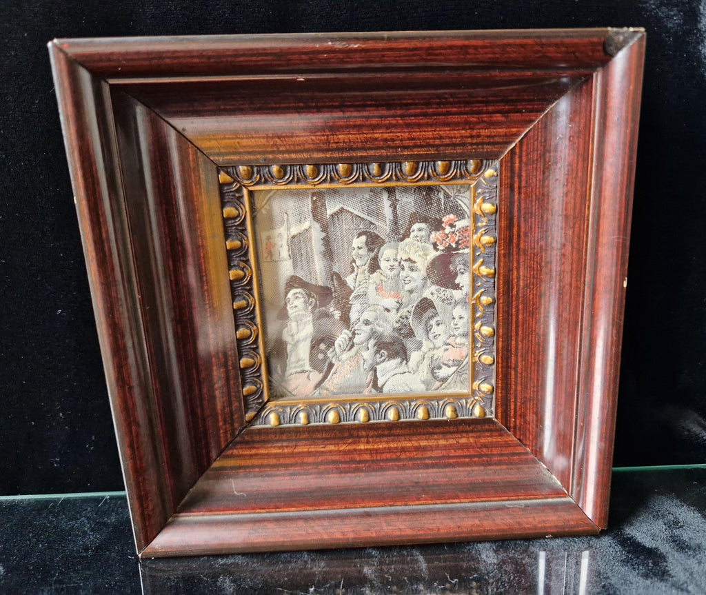 Fine Victorian Woven Silk Framed & Mounted Miniature Artwork 'Georgian Audience' Very Rare.