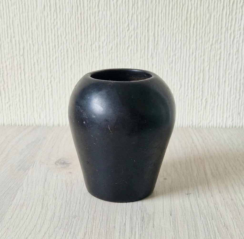 Ancient Egyptian Carved & Black Painted Stone Kohl Vessel Pot 8.6cm
