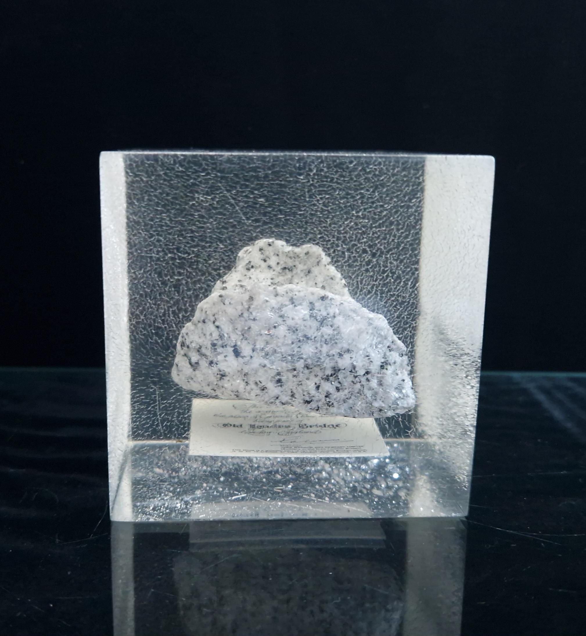 Vintage Lucite Cube Piece Of Old London Bridge Encapsulated Paperweight