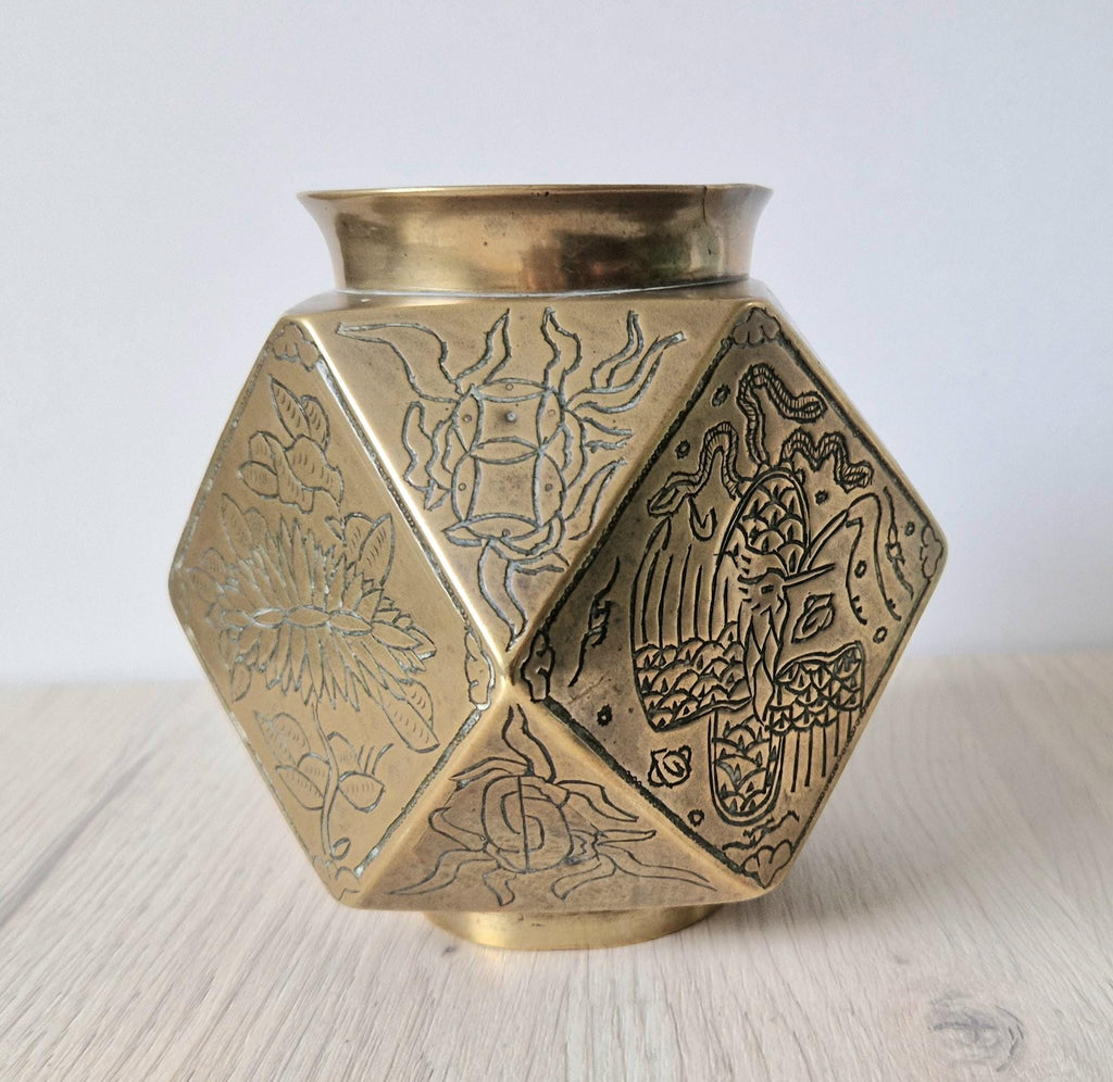 Antique Japanese Tetradecahedron Gilt Bronze Vase 14cm