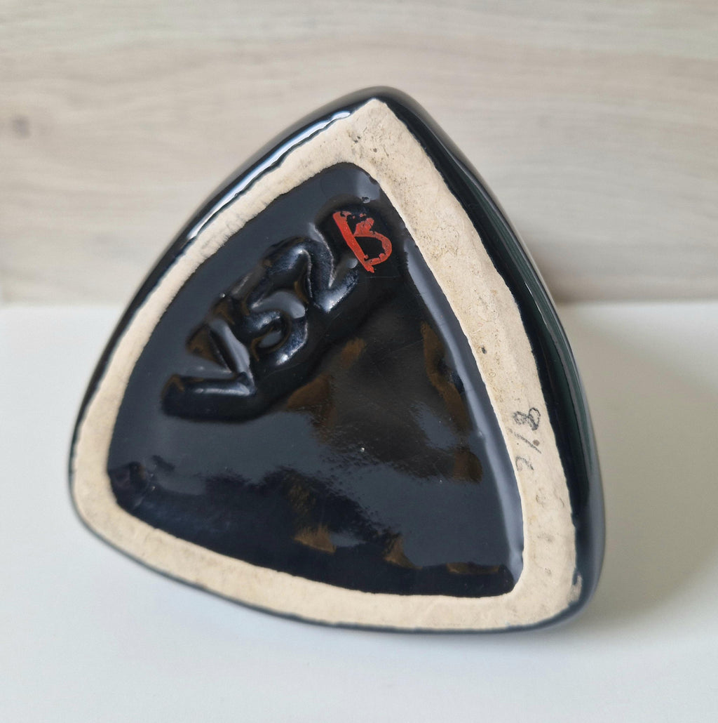 Mid Century West German Handpainted Tri-Form Abstract Black Ceramic Vase 18cm