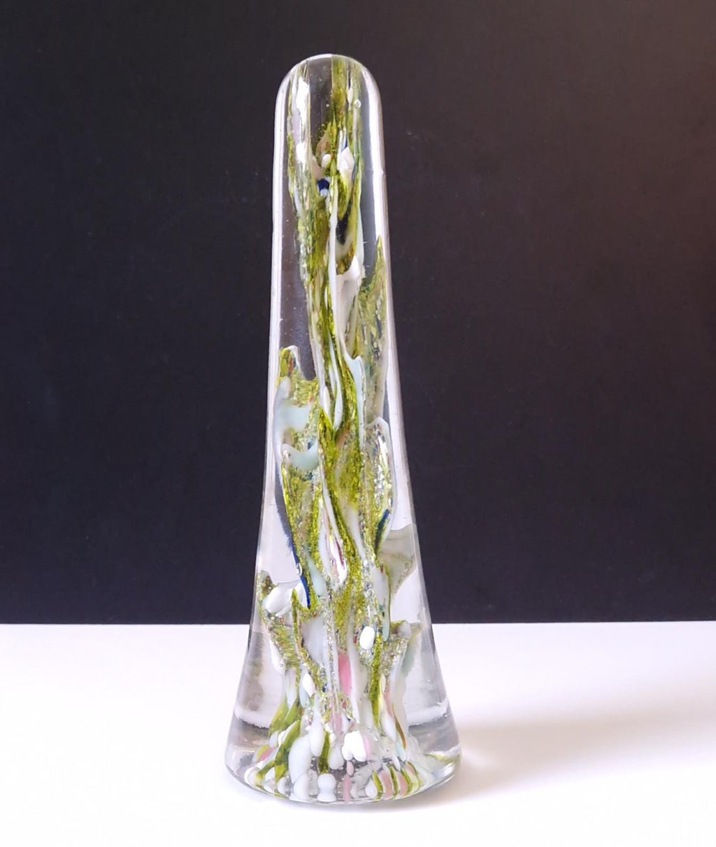 19th Century Devil's Fire Tower Green Art Glass Obelisk Paperweight 18.4cm
