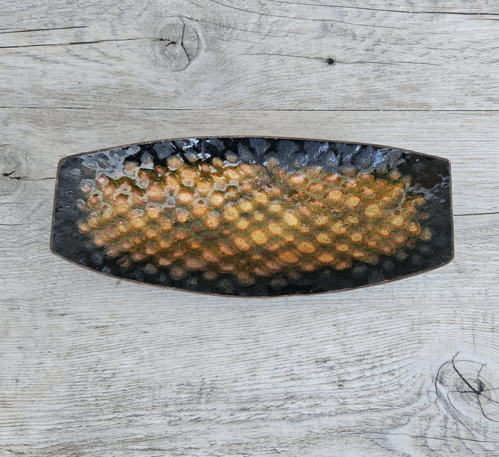 Midcentury Metal Enamel Trinket Dish Oblong Curved Coffee Table Small Dish 18cm Long