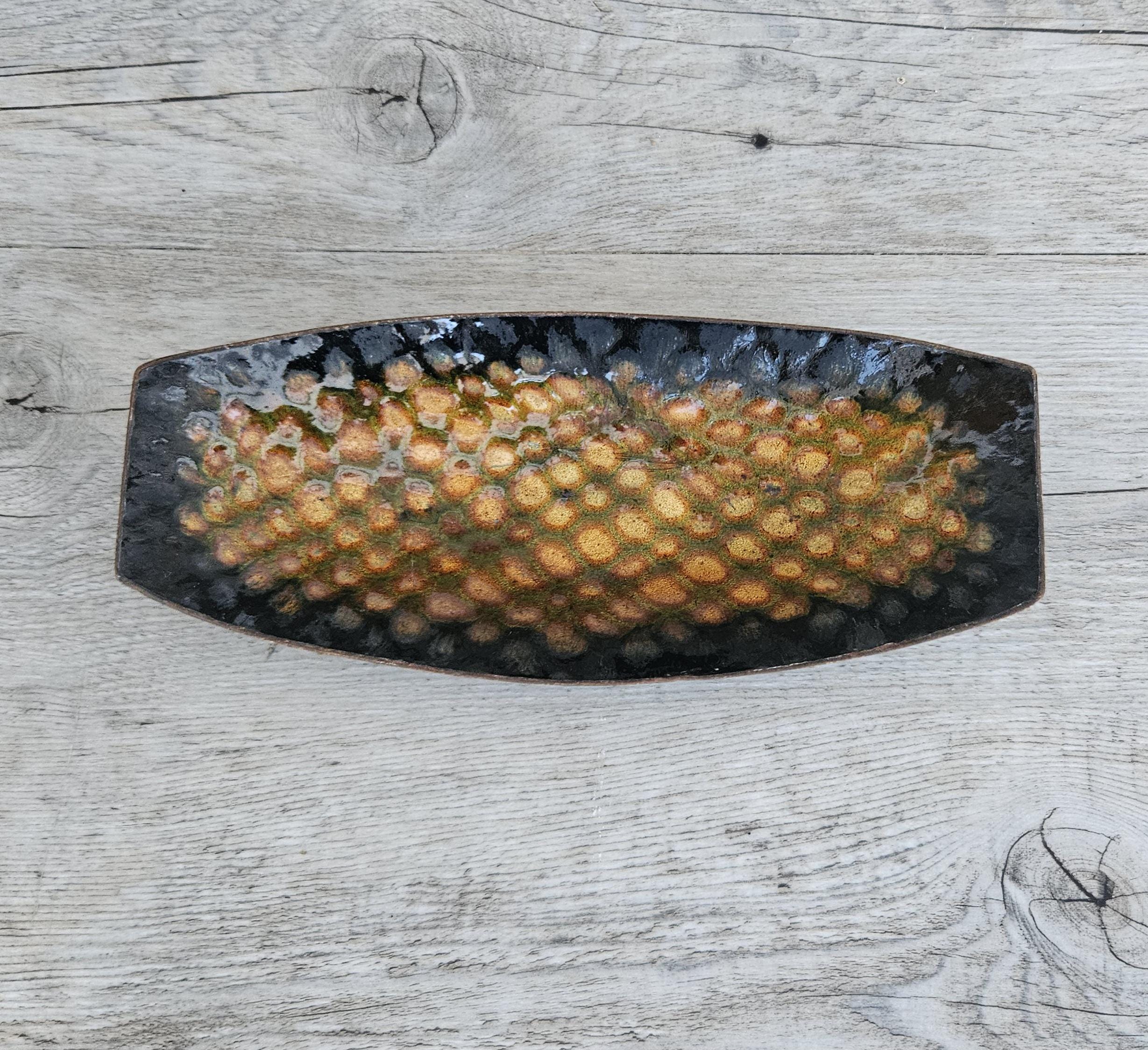 Midcentury Metal Enamel Trinket Dish Oblong Curved Coffee Table Small Dish 18cm Long