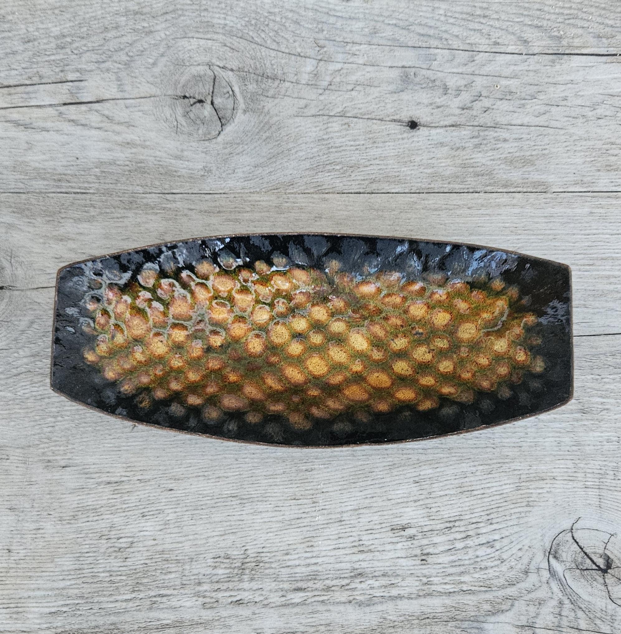 Midcentury Metal Enamel Trinket Dish Oblong Curved Coffee Table Small Dish 18cm Long