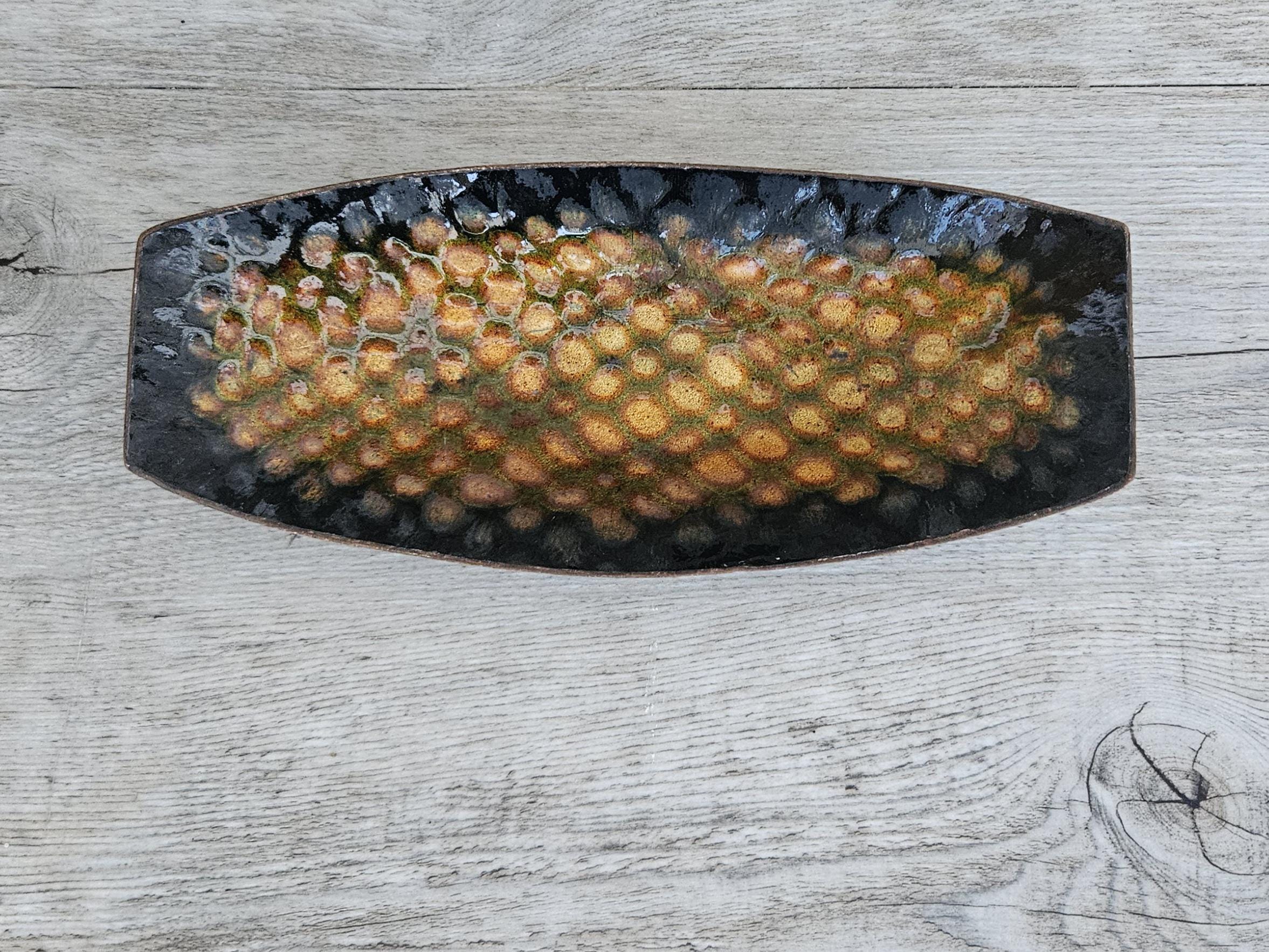 Midcentury Metal Enamel Trinket Dish Oblong Curved Coffee Table Small Dish 18cm Long