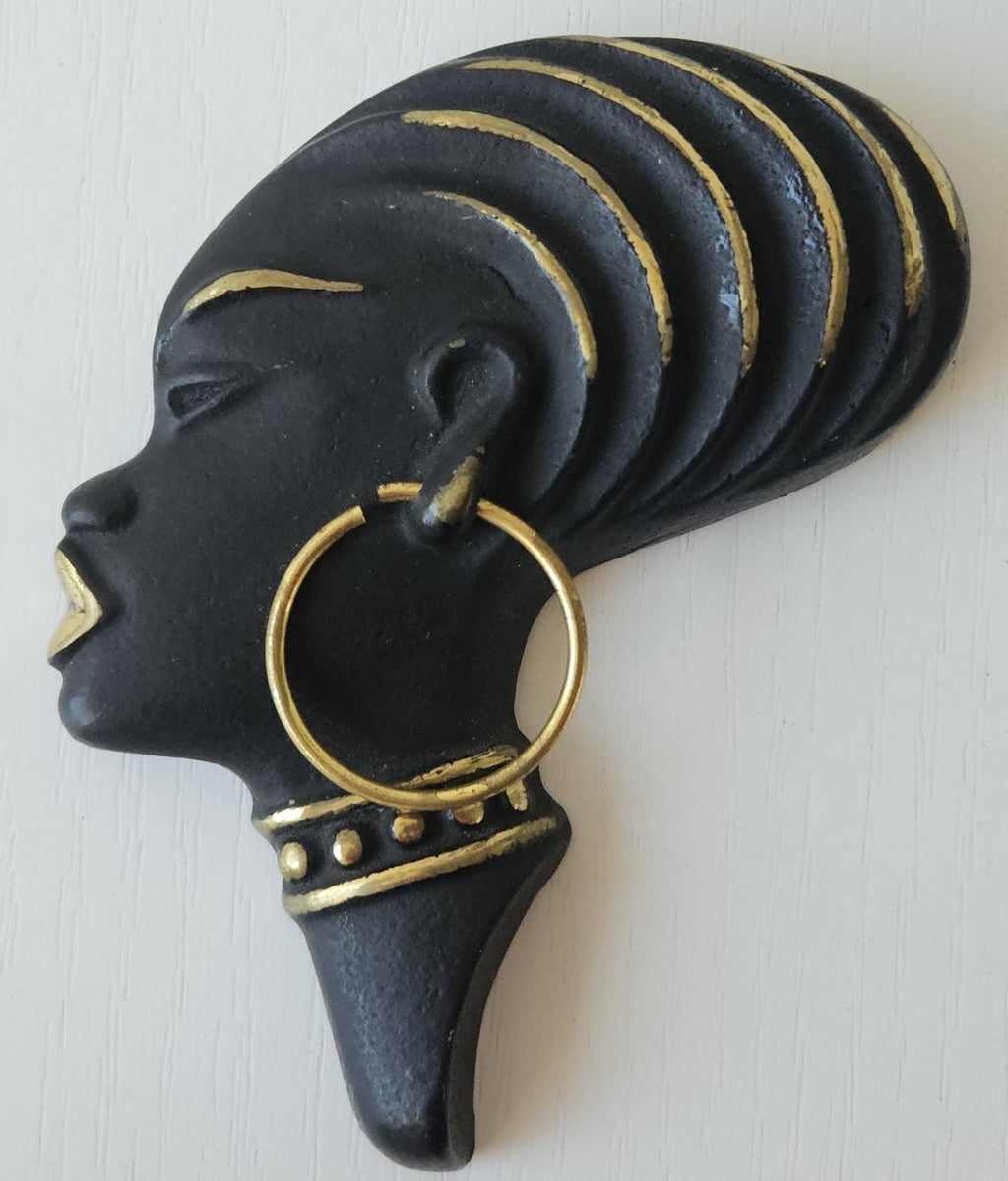 Vintage Small African Lady Profile Wall Plaque Richard Rohac Metal Mcm