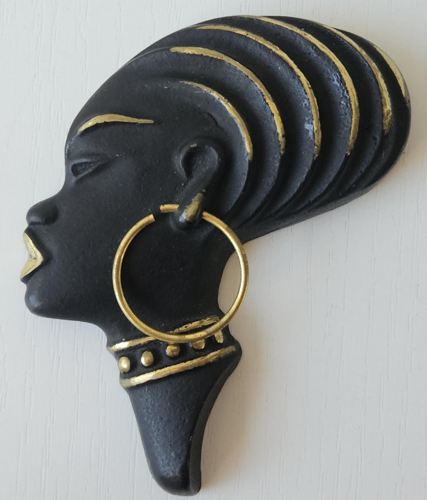 Vintage Small African Lady Profile Wall Plaque Richard Rohac Metal Mcm