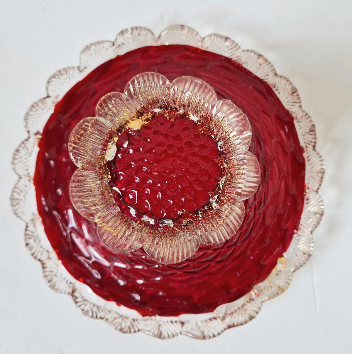 1960's Ruby Red & Gold Flecks Salviati Venetian Art Glass Pedestal Bowl