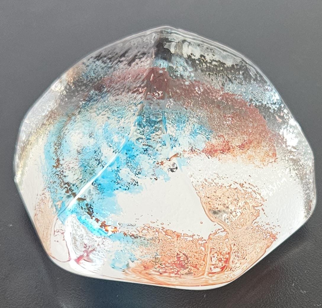 Caithness Rox Paperweight Artisan Scottish Art Glass Iceberg Sculpted Swirled UNSIGNED blue red .