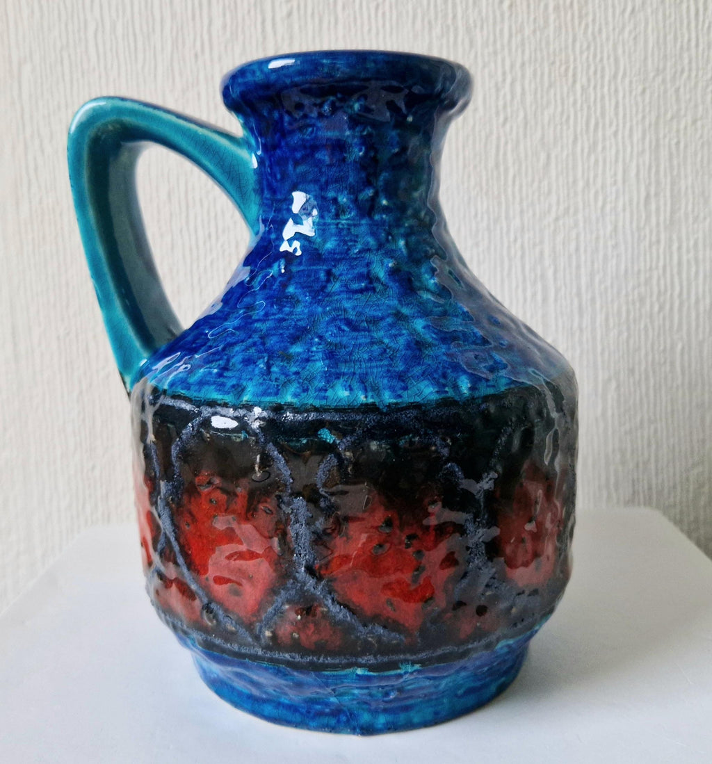 Bay Keramik West German Fat Lava Pottery Jug Vase: Mid-Century Op Art