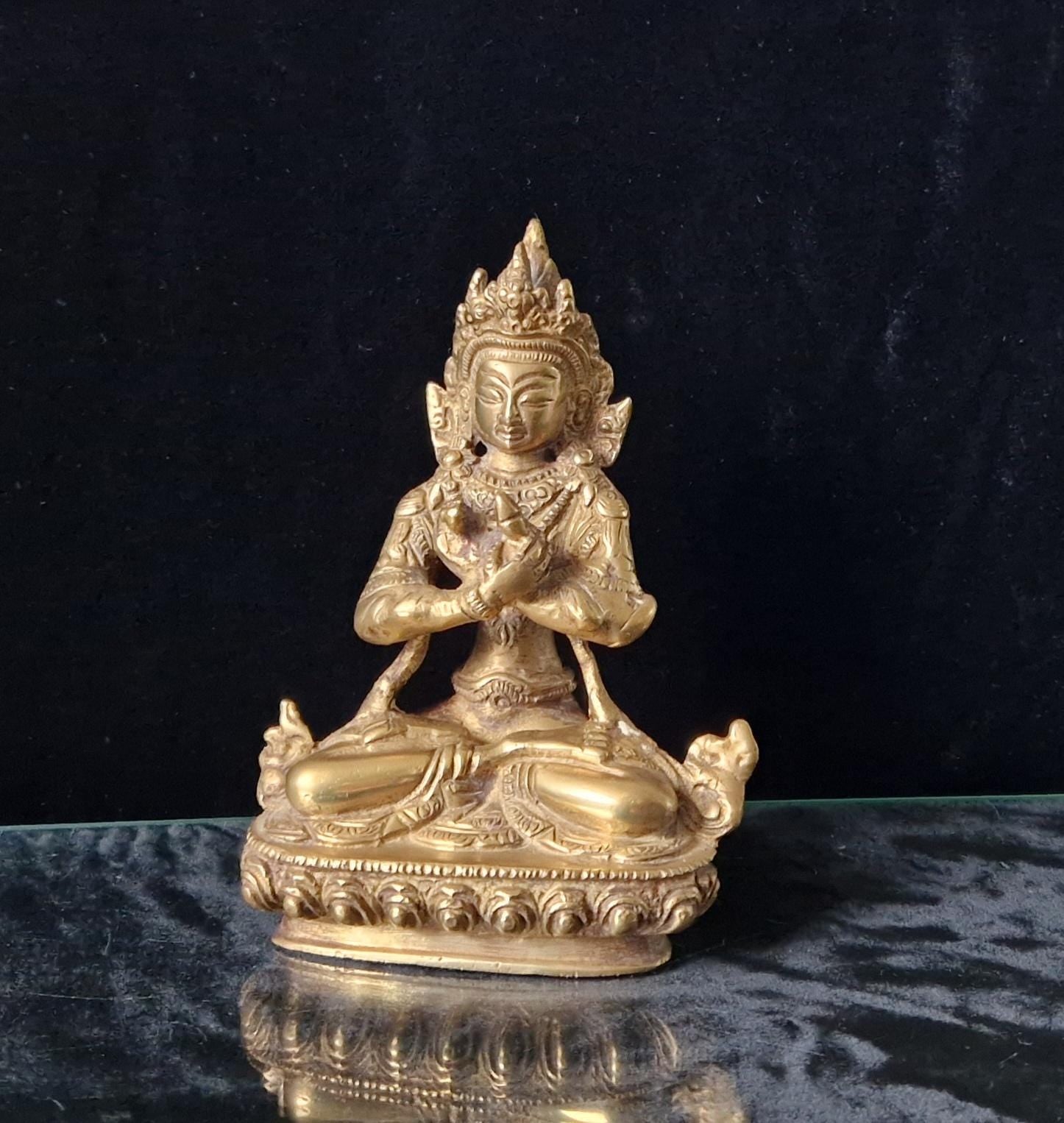 Antique Heavy Cast Bronze Tara Bodhisattva Seated Buddhist Tibetan Diety 15cm