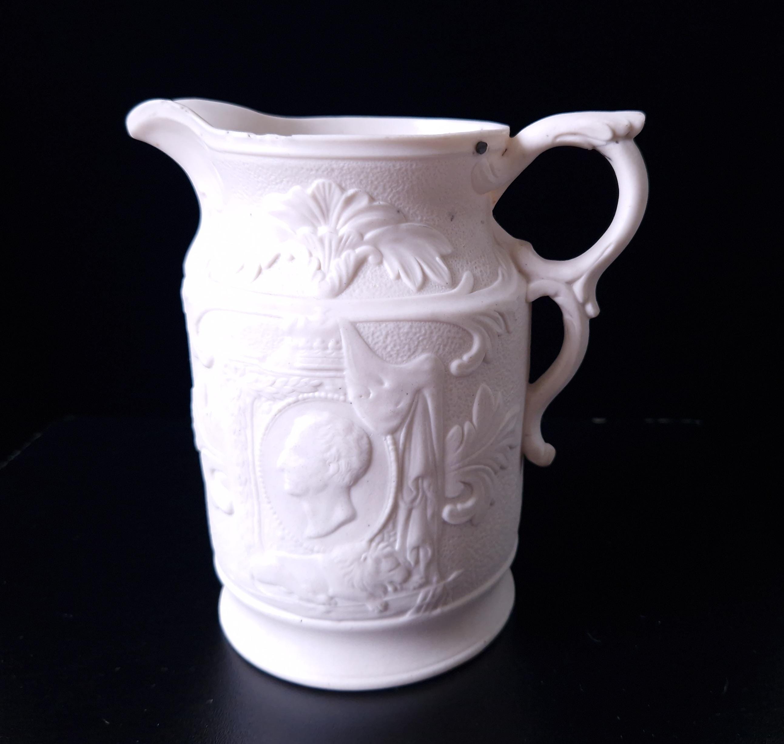 19th Century Parian Ware Duke Of Wellington Commemorative Pitcher Jug