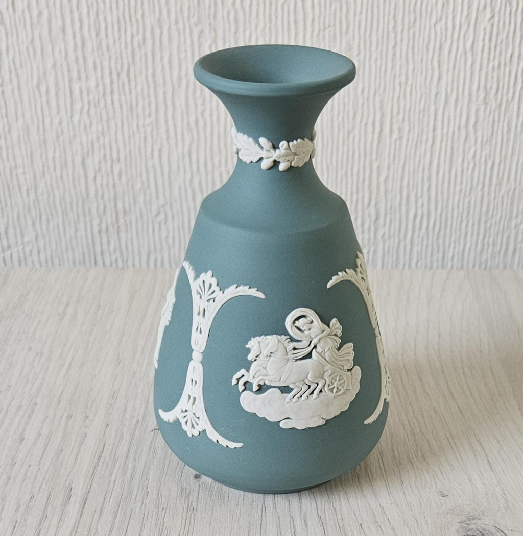 Vintage Teal Green Wedgwood Jasperware Bud Vase 5" Tall Rare