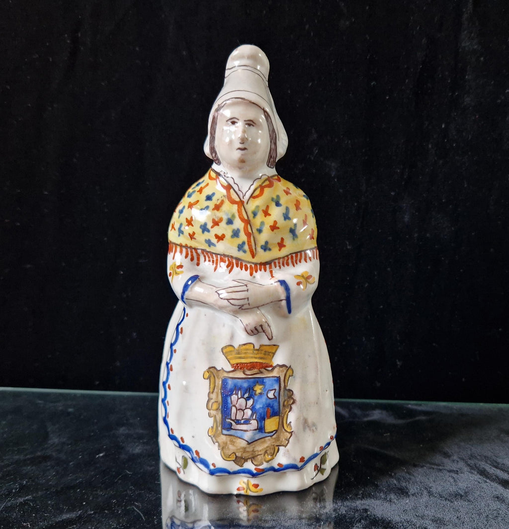 Vintage Faience Earthenware French Rouen 'Mer Sur Mer' Lady Ceramic Table Bell