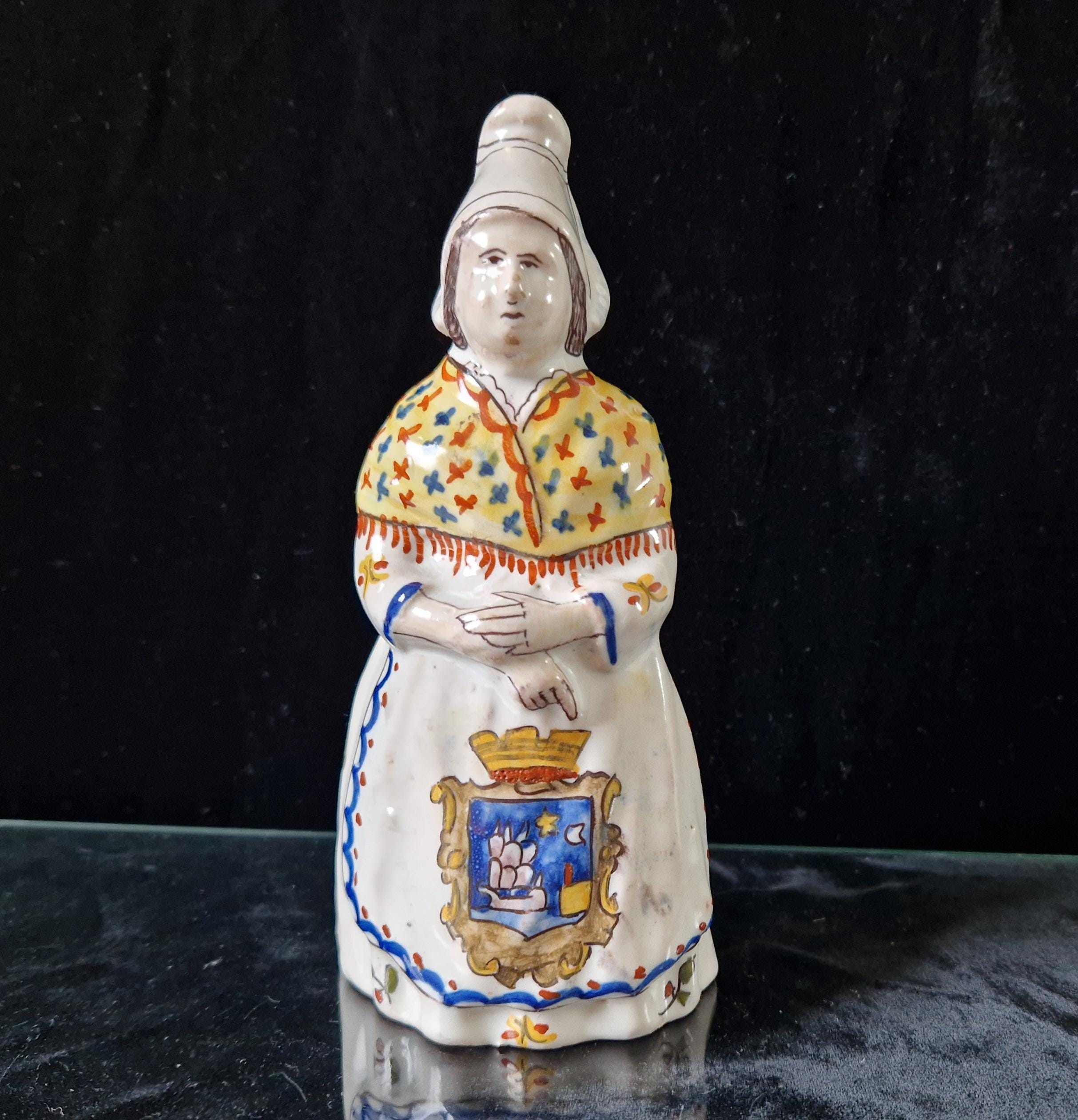Vintage Faience Earthenware French Rouen 'Mer Sur Mer' Lady Ceramic Table Bell