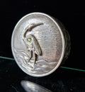 Vintage Mid Century Pewter & Glass Bead Heron Relief Trinket Box