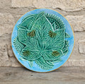 Art Nouveau Majolica Pottery Plate With Leaf & Fern Design Light Blue Ground Double "J" Mark 22cm