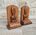 Hand-Carved Oak Arts & Crafts Fleur De Lis Book Ends