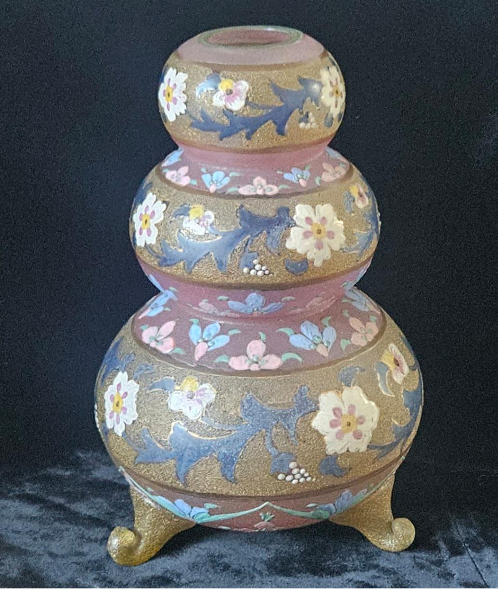 Antique Bohemian Glass Vase Pale Pink with Enamel Floral Design Flowers Rare 22cm Tall 1kg 35grams