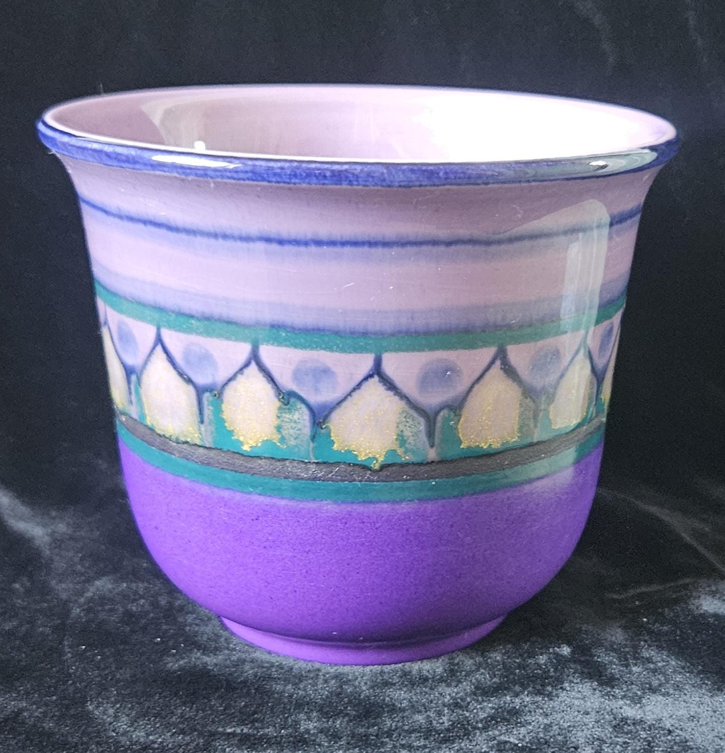 MidCentury Small Ceramic Planter Purples Flora Gouda Holland hand decorated Lila design 60's