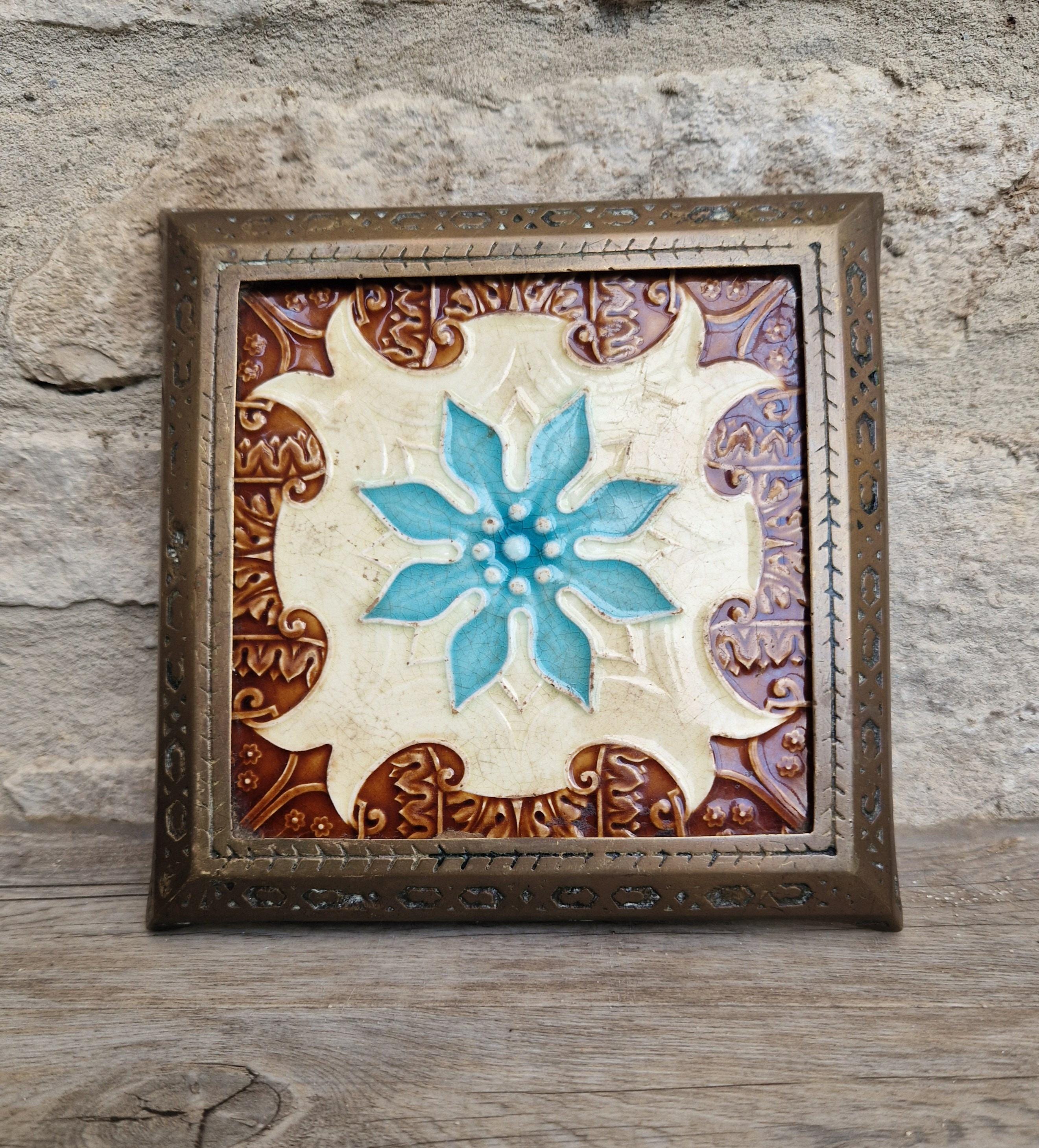 Victorian Majolica Tile Trivet, Floral Design, T & R Boote C1890