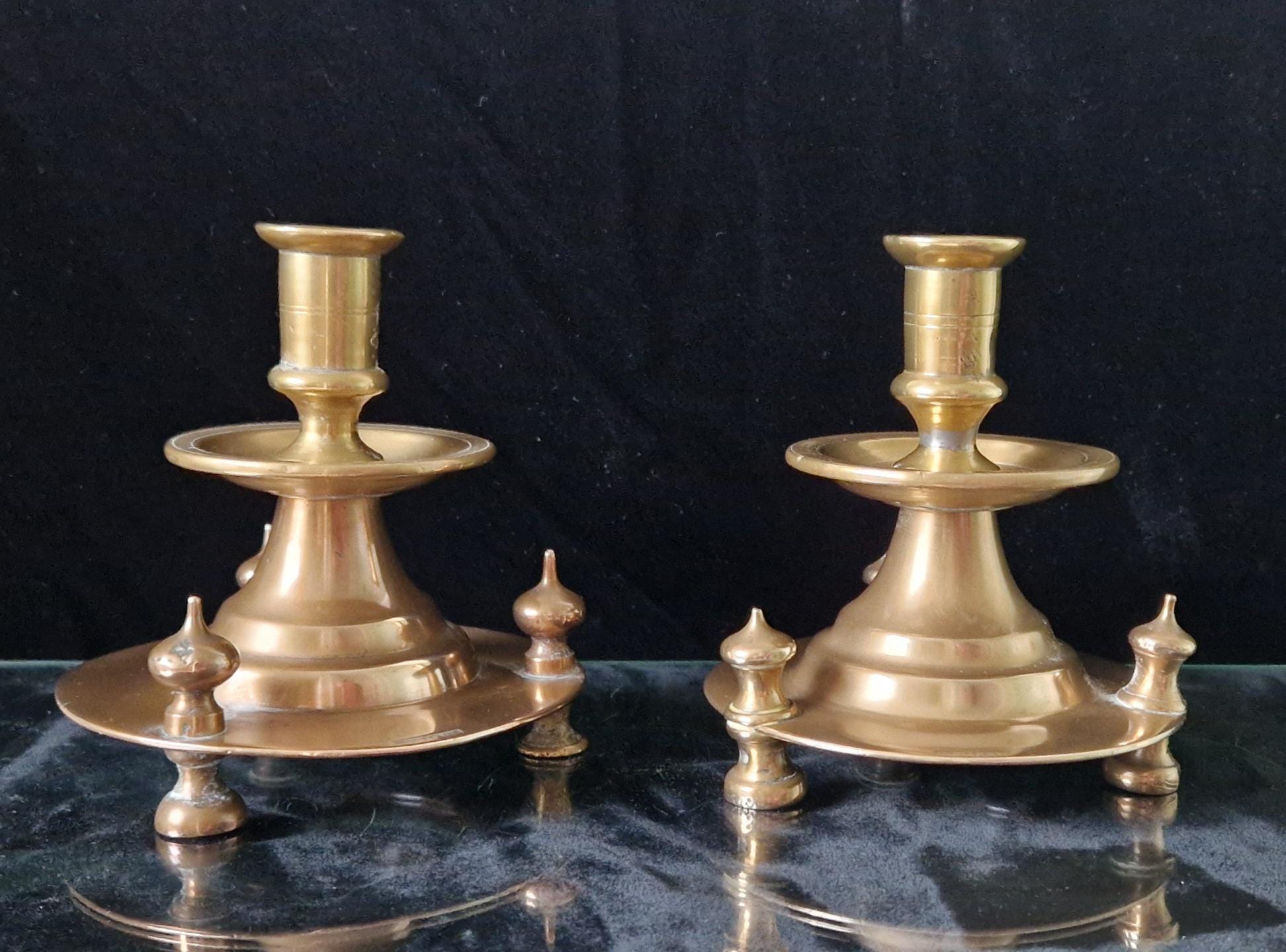 Pair of 19th Century Judin Signed Czarist Era Russian Bronzed Sabbath Bun Footed Capstan Candle Holders.