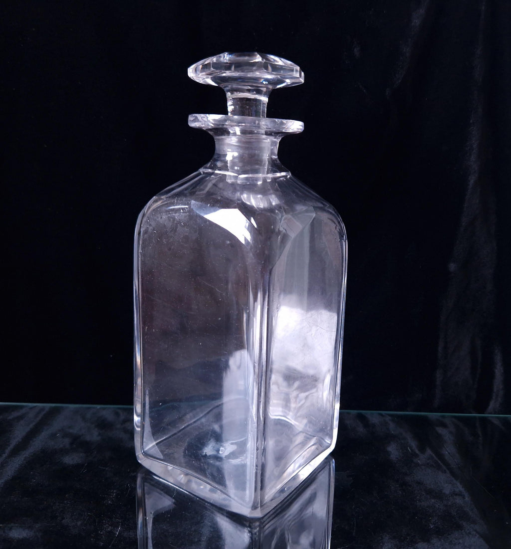 Antique Rectangular Spirit Decanter With Petal-Cut Shoulders & Octangon Stopper
