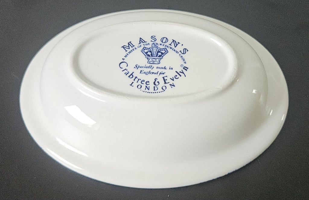 Vintage Soap Dish Mason’s Ironstone Crabtree & Evelyn Chintzy Blue and White Oval Shape