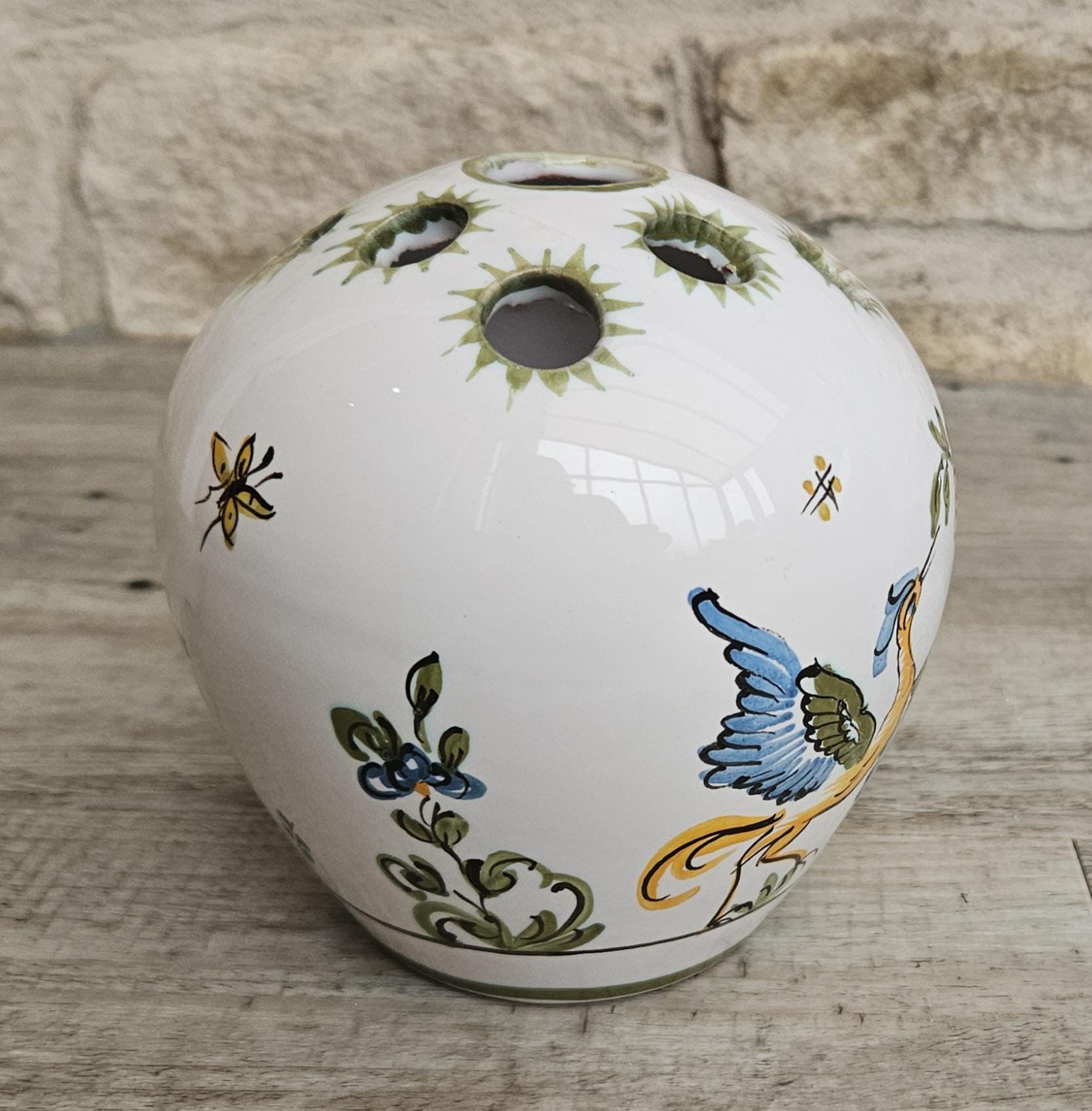 Vintage Faïence Small Flower Vase with Bird Detail Ceramic France Lallier Moustiers Vgc