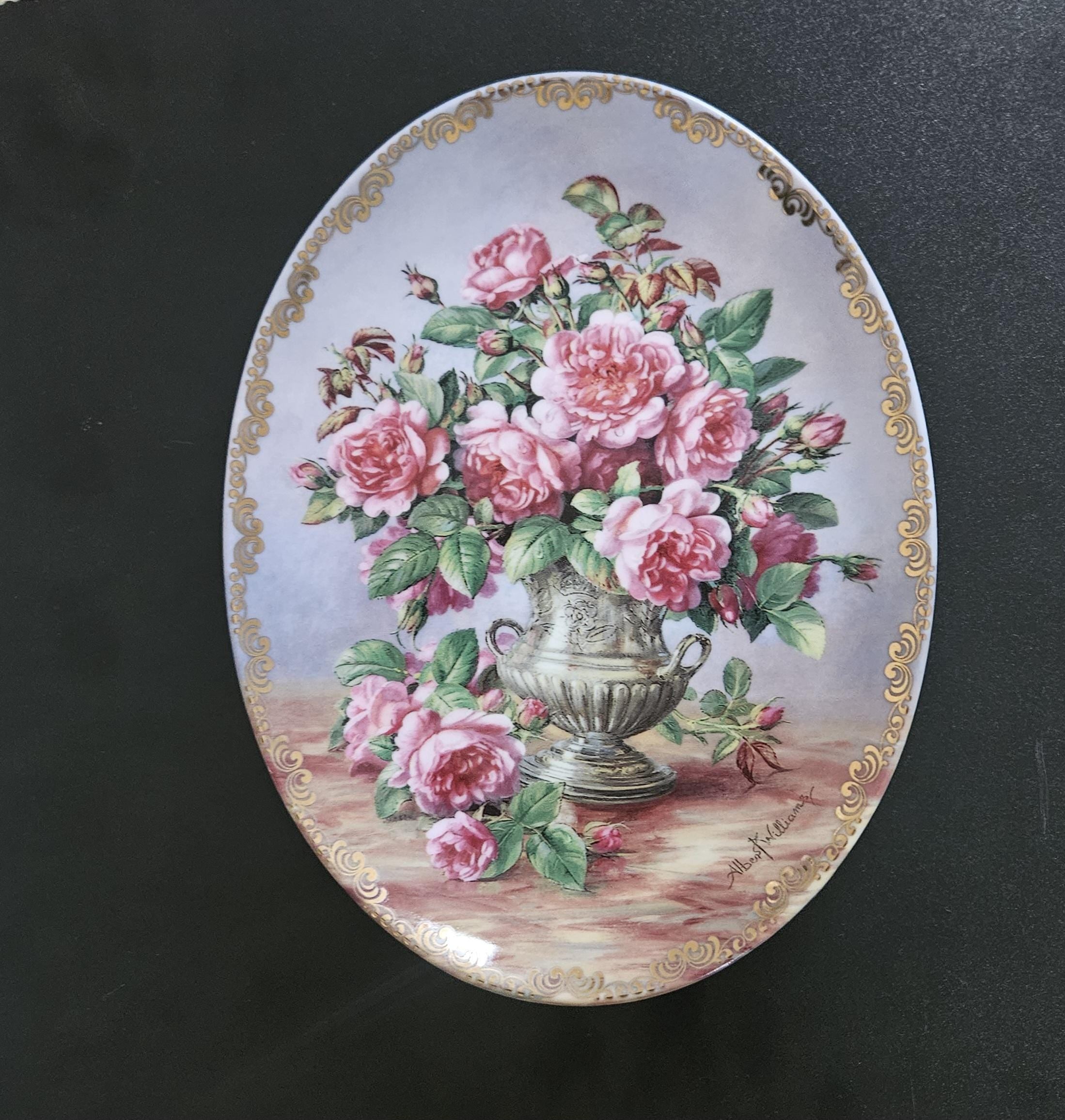 Vintage Decorative Oval Roses Wall Plate Royal Worcester England